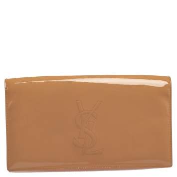 Pre Owned Yves Saint Laurent Beige Patent Leather Belle De Jour Flap Clutch