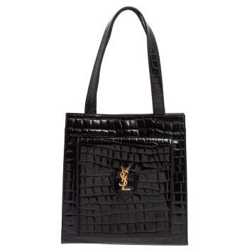 Pre Owned Yves Saint Laurent Black Croc Embossed Leather Tote
