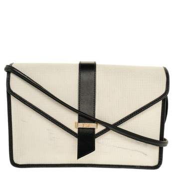 Pre Owned Yves Saint Laurent White/Blue Vintage Coated Canvas And Leather Shoulder Bag