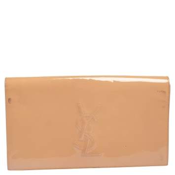 Pre Owned Yves Saint Laurent Beige Patent Leather Belle De Jour Flap Clutch