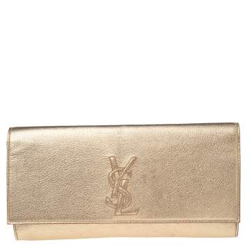 Pre Owned Yves Saint Laurent Metallic Gold Leather Small Belle De Jour Flap Clutch