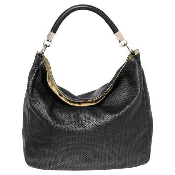 Pre Owned Yves Saint Laurent Black Perforated Leather Roady Hobo