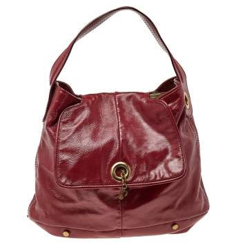 Pre Owned Yves Saint Laurent Red Leather Flap Hobo