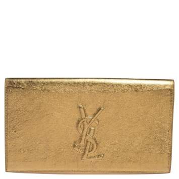 Pre Owned Yves Saint Laurent Metallic Gold Crinkled Leather Belle De Jour Clutch