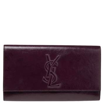Pre Owned Yves Saint Laurent Purple Patent Leather Belle De Jour Flap Clutch