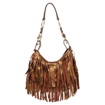 Pre Owned Yves Saint Laurent Metallic Brown Leather La Boheme Hobo