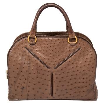 Pre Owned Yves Saint Laurent Brown Ostrich YSL 32 Bag