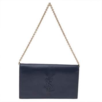 Pre Owned Yves Saint Laurent Navy Blue Leather Belle De Jour Wallet On Chain