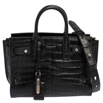 Pre Owned Saint Laurent Black Croc Embossed Leather Nano Classic Sac De Jour Tote