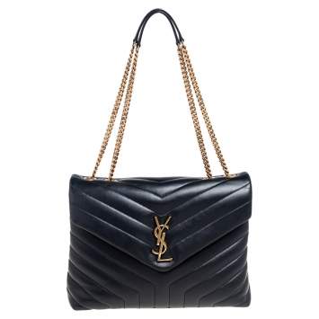 Pre Owned Saint Laurent Black Monogram Leather Loulou Shoulder Bag