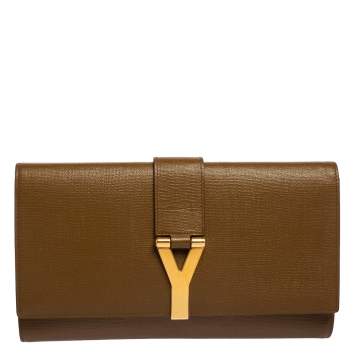 Pre Owned Yves Saint Laurent Brown Textured Leather Y-Ligne Clutch