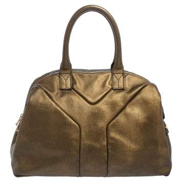 Pre Owned Yves Saint Laurent Metallic Gold Textured Leather Easy Y Satchel