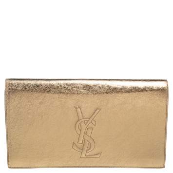 Pre Owned Yves Saint Laurent Metallic Gold Leather Belle De Jour Flap Clutch