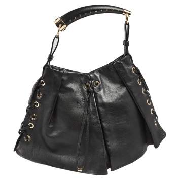 Pre Owned Yves Saint Laurent Black Leather Rive Gauche Mombasa Hobo
