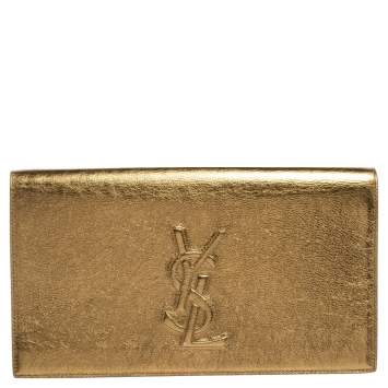 Pre Owned Yves Saint Laurent Gold Patent Leather Belle De Jour Flap Clutch