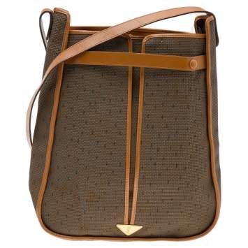 Pre Owned Yves Saint Laurent Brown/Tan Coated Canvas And Leather Vintage Shoulder Bag