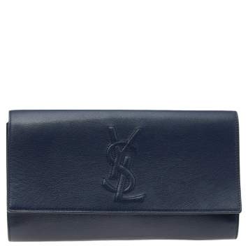 Pre Owned Yves Saint Laurent Navy Blue Leather Belle De Jour Flap Clutch