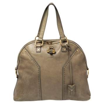 Pre Owned Yves Saint Laurent Green Leather Oversized Muse Bag