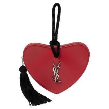 Pre Owned Saint Laurent Red Leather Sac Coeur Heart Shaped Clutch