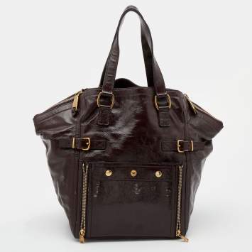 Pre Owned Yves Saint Laurent Dark Brown Patent Leather Large Downtown Tote