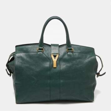 Pre Owned Yves Saint Laurent Green Leather Large Y Cabas Chyc Tote