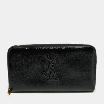 Pre Owned Yves Saint Laurent Black Patent Leather Belle De Jour Zip Around Wallet