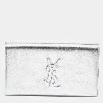 Pre Owned Yves Saint Laurent Silver Glossy Leather Belle De Jour Flap Clutch