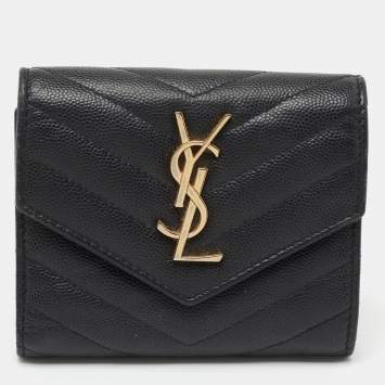 مملوكة مسبقًا Saint Laurent Black Matelasse Leather Monogram Trifold Wallet