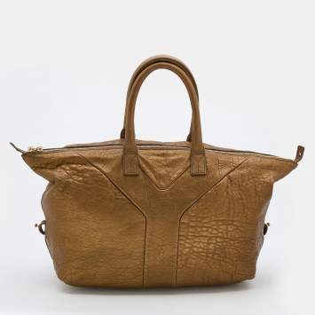 Pre Owned Yves Saint Laurent Metallic Gold Textured Leather Easy Y Satchel