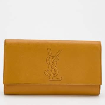 Pre Owned Yves Saint Laurent Mustard Leather Belle De Jour Flap Clutch