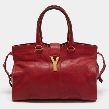 Pre Owned Yves Saint Laurent Red Leather Medium Cabas Chyc Tote
