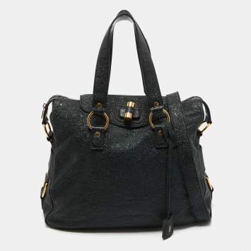 Pre Owned Yves Saint Laurent Black Crinkled Glossy Leather Muse Messenger Bag