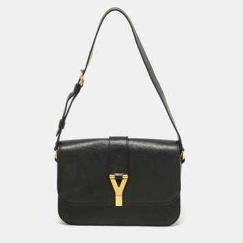 Pre Owned Yves Saint Laurent Black Leather Large Chyc Flap Shoulder Bag