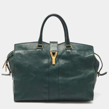 Pre Owned Yves Saint Laurent Dark Green Leather Large Cabas Chyc Satchel
