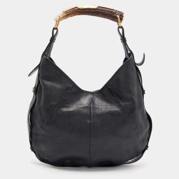Pre Owned Yves Saint Laurent Black Leather Mombasa Hobo 