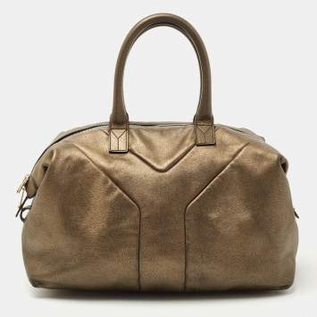 Pre Owned Yves Saint Laurent Gold Textured Leather Easy Y Satchel