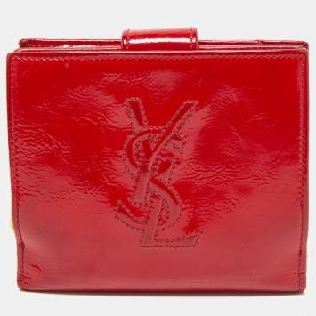 Pre Owned Yves Saint Laurent Red Patent Leather Belle de Jour Compact Wallet