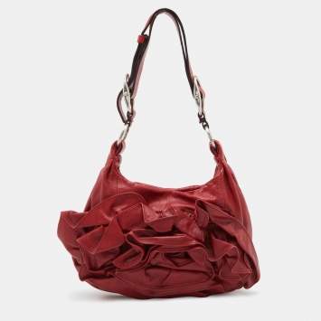 Pre Owned Yves Saint Laurent Red Leather Petal Nadja Hobo