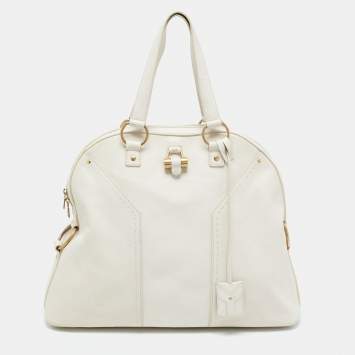 Pre Owned Yves Saint Laurent Off-White Leather Oversized Muse Bag