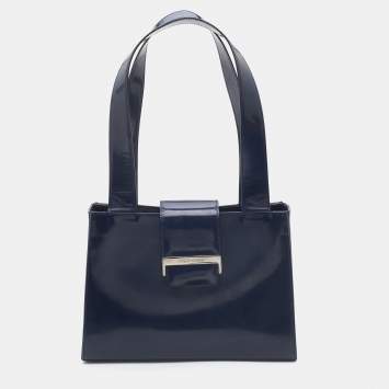 Pre Owned Yves Saint Laurent Blue Patent Vintage Tote