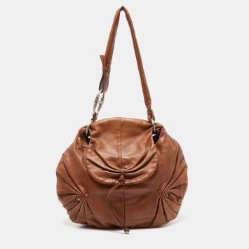 Pre Owned Yves Saint Laurent Brown Leather Pleated Hobo