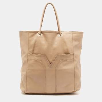 Pre Owned Yves Saint Laurent Beige Leather Lucky Chyc Tote