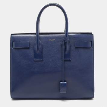 Pre Owned Saint Laurent Navy Blue Leather Medium Sac De Jour Tote