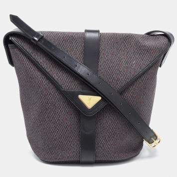 Pre Owned Yves Saint Laurent Black/Purple Woven Coated Canvas and Leather Vintage Flap Shoulder Bag