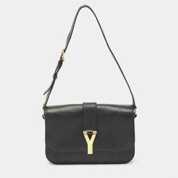 Pre Owned Yves Saint Laurent Black Leather Large Chyc Flap Shoulder Bag