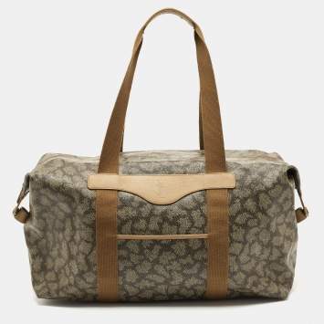 Pre Owned Yves Saint Laurent Grey/Brown Giraffe Print Coated Canvas Tote