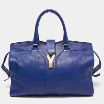 Pre Owned Yves Saint Laurent Blue Leather Medium Cabas Chyc Tote