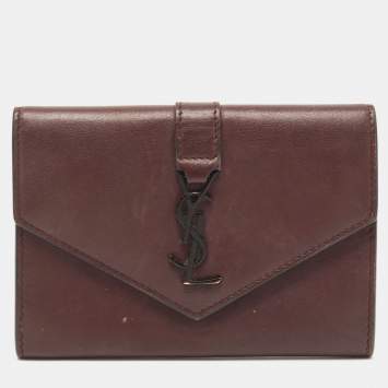 Pre Owned Saint Laurent Burgundy Leather Flap Wallet