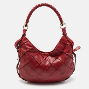 Pre Owned Yves Saint Laurent Red Woven Leather Braided Hobo