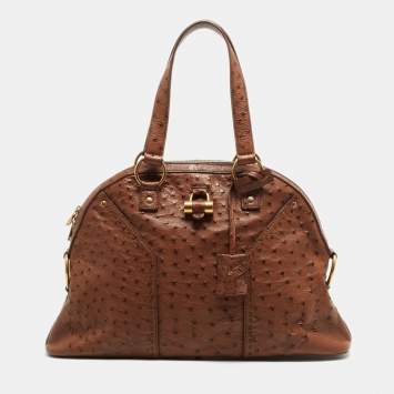 Pre Owned Yves Saint Laurent Brown Ostrich Large Muse Satchel